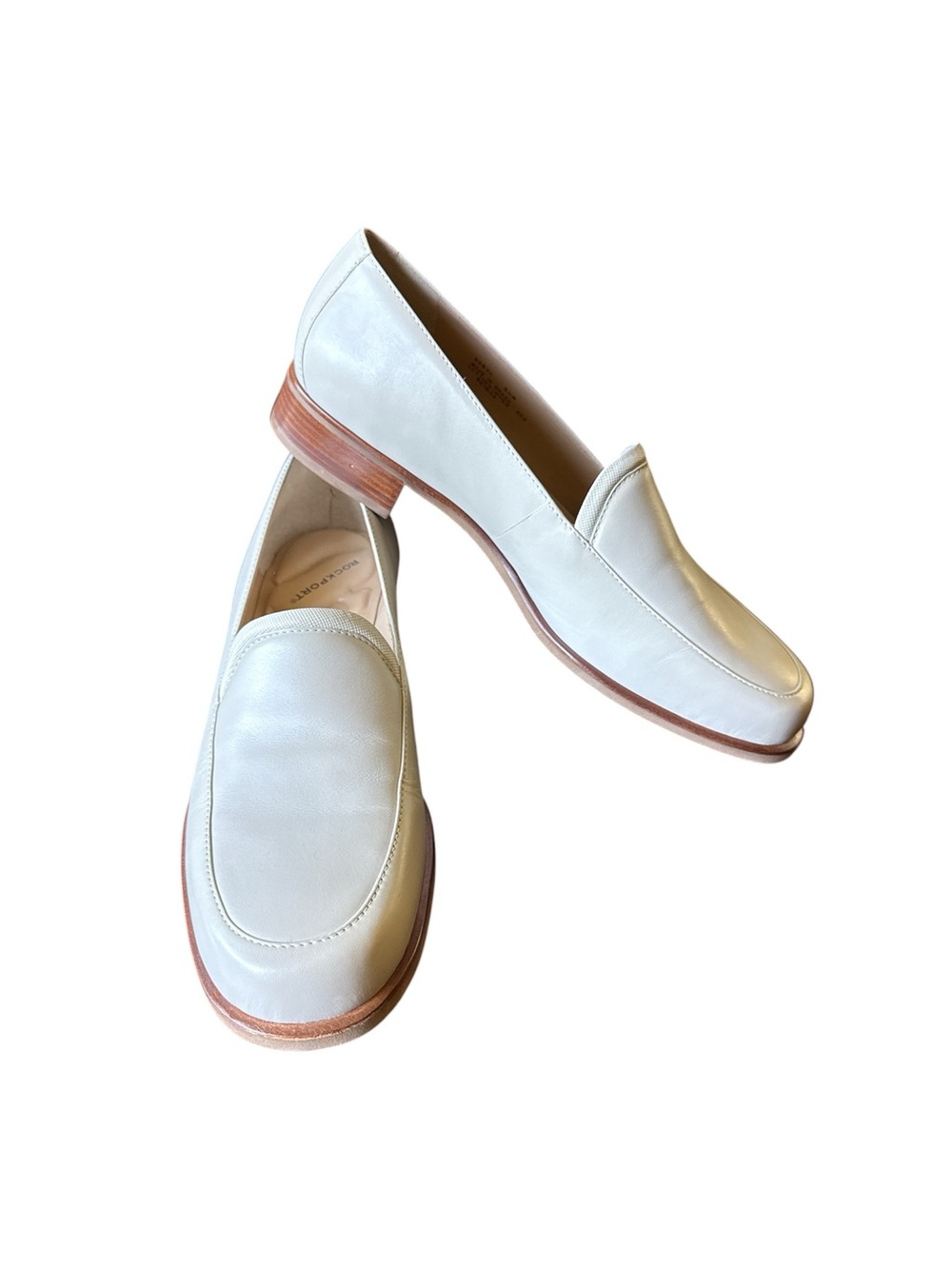 Rockport Cream Leather Loafers Slip On Flat Shoes Tan Stacked Heel Size 9.5M